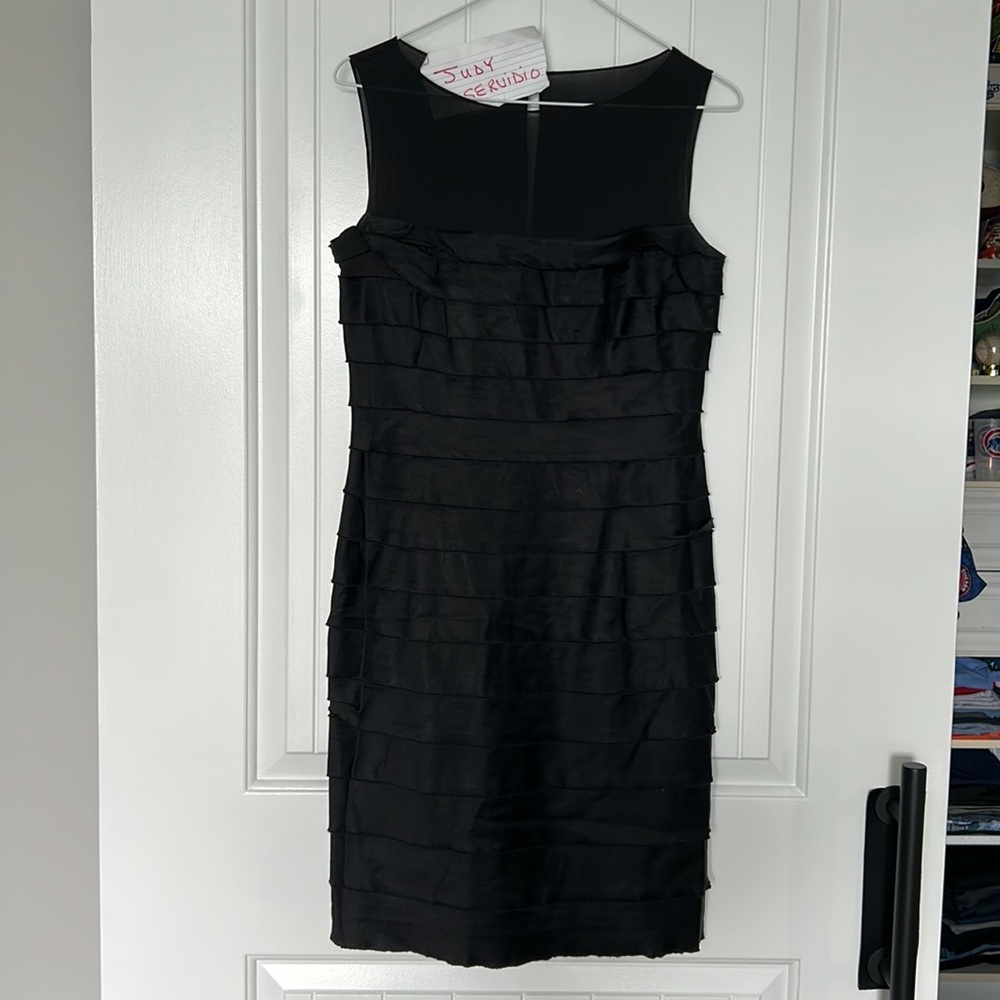 Jones New York Womens Black Ruffle Layer Sleeveless Sheath Dress
